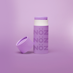 Load image into Gallery viewer, Straight view of Nöz sunscreen in purple with its cap off.
